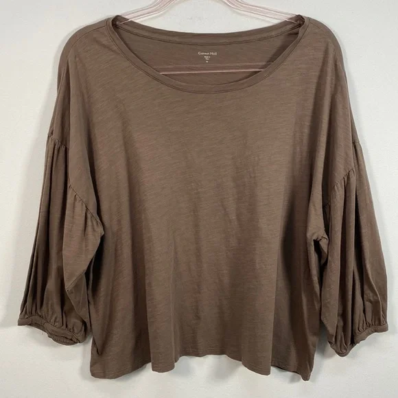 Garnett Hill Organic Pima Cotton Boxy Cut Top Cropped Balloon Sleeve Women's M - Picture 2 of 10
